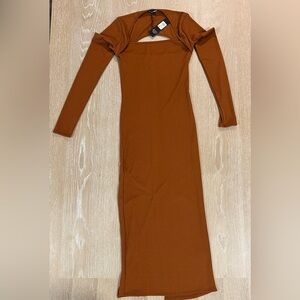 Elegant Brown Long Sleeve Dress